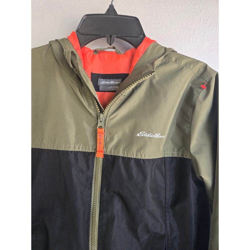Eddie‎ Bauer Kids Colorblock Hooded Windbreaker Jacket Olive Black S 7/8 - Picture 3 of 8